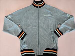 Champion Velour Track Jacket Teal Striped Full Zip Men's Small